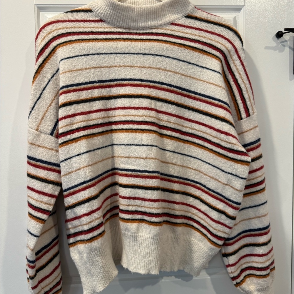 Forever 21 Cream Multicolor Striped Turtleneck Sweater